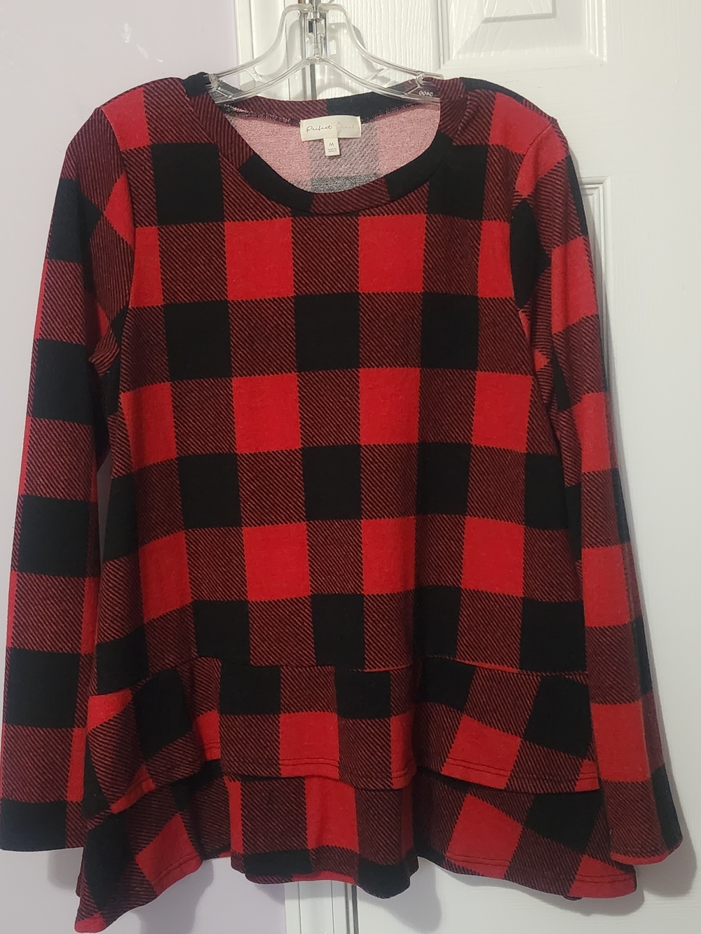 Ladies  Red & Black Buffalo Plaid Long-Sleeve Tunic Top